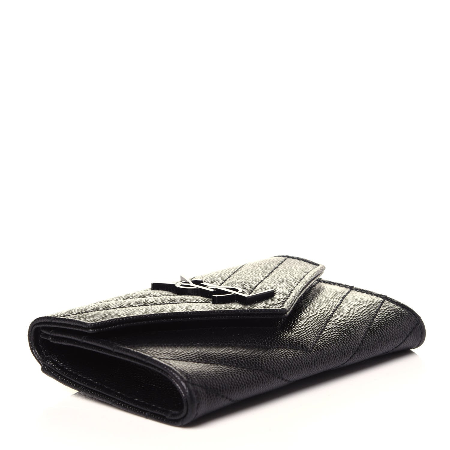 Saint Laurent Grain De Poudre Matelasse Chevron Small Monogram Envelope Wallet Black 4 of 10