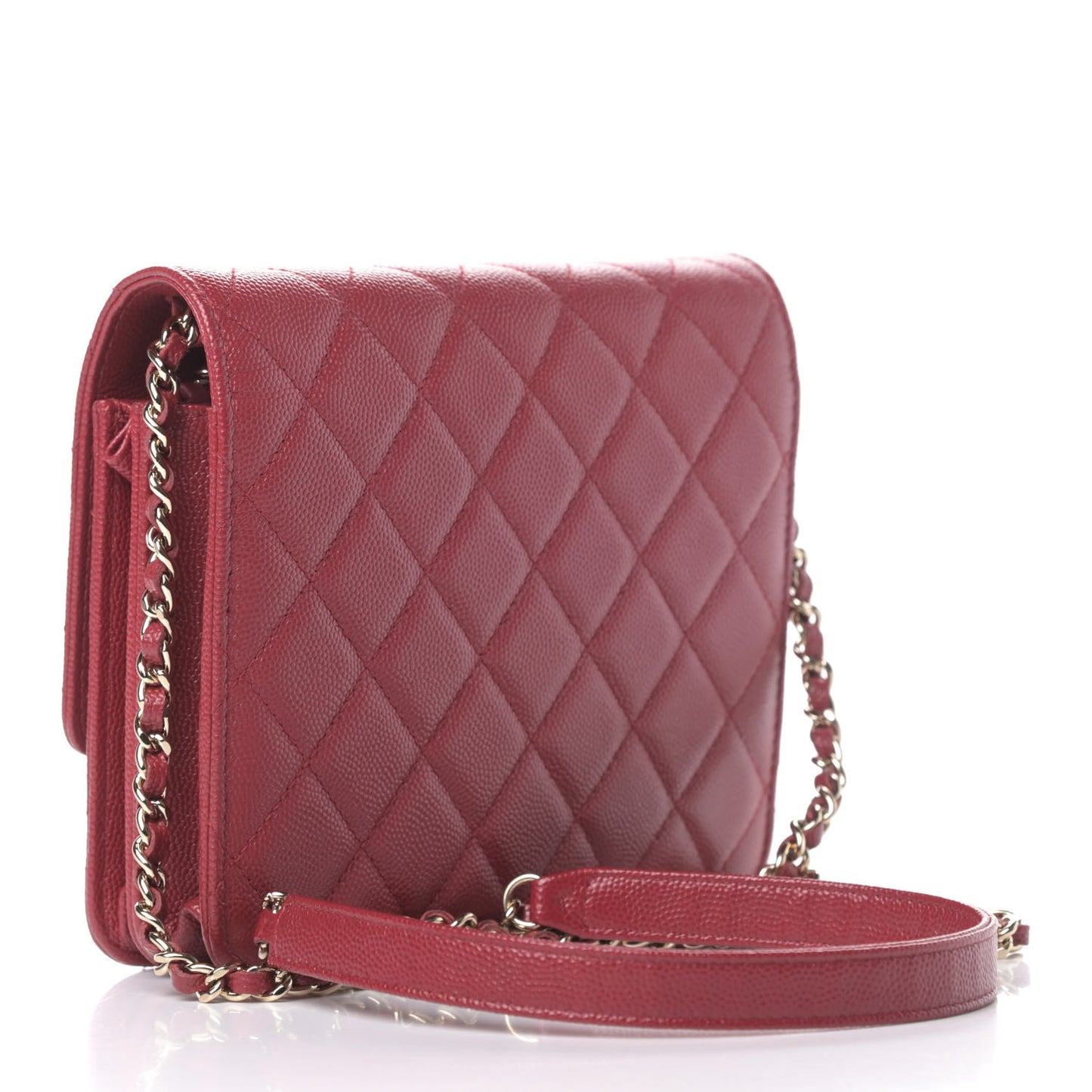 Caviar Quilted Square Wallet On Chain WOC Dark Red
