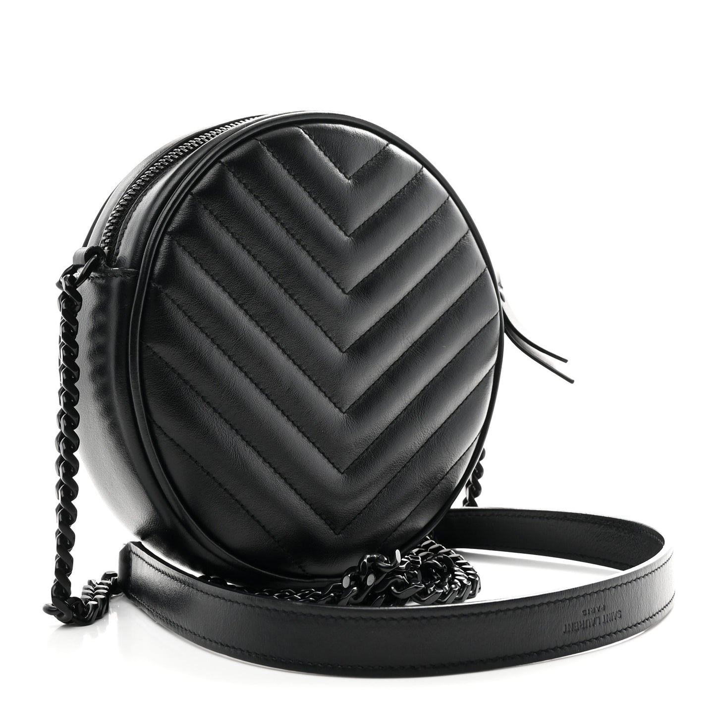 Calfskin Matelasse Chevron Round Vinyle Camera Bag Black