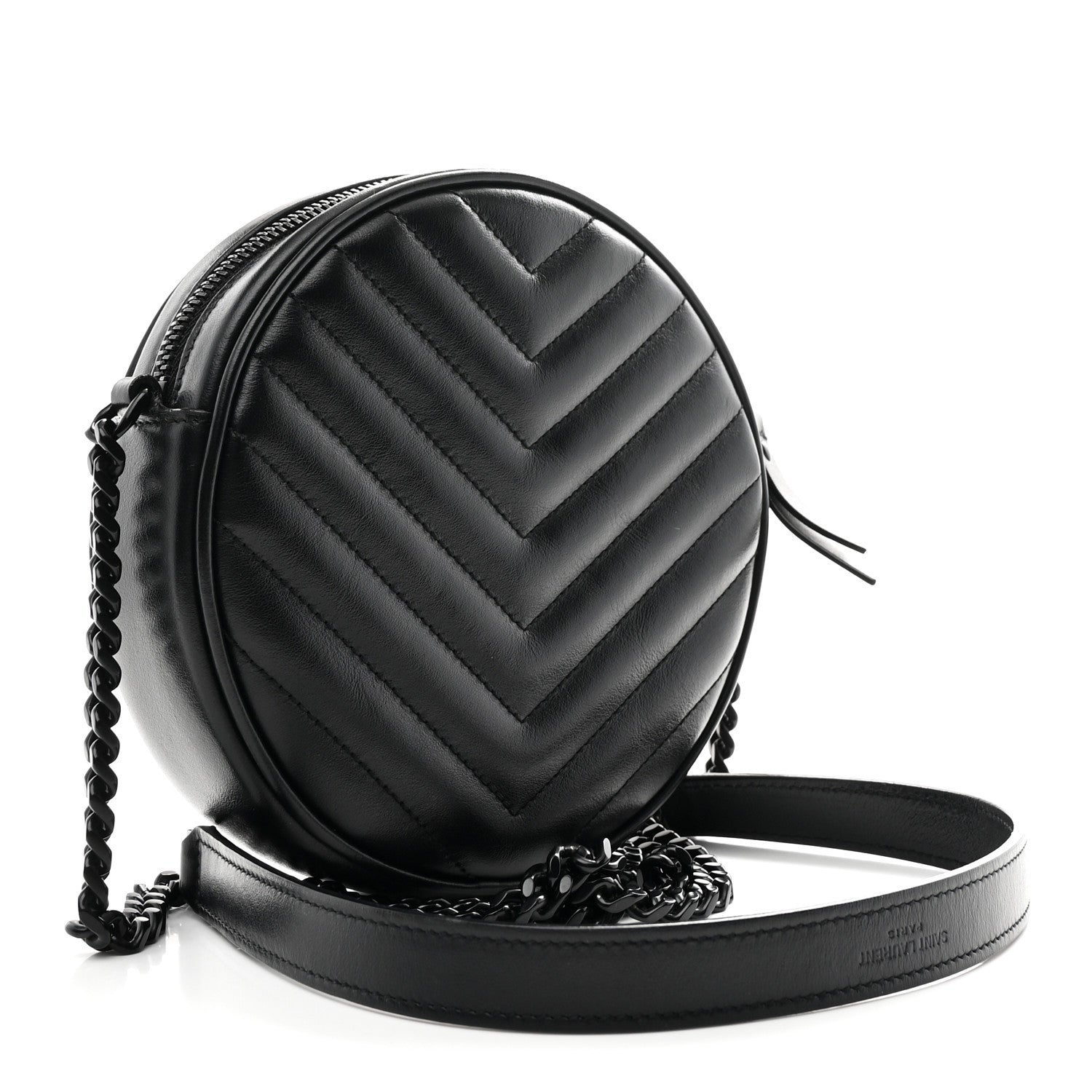 Saint Laurent Calfskin Matelasse Chevron Round Vinyle Camera Bag Black 3 of 11