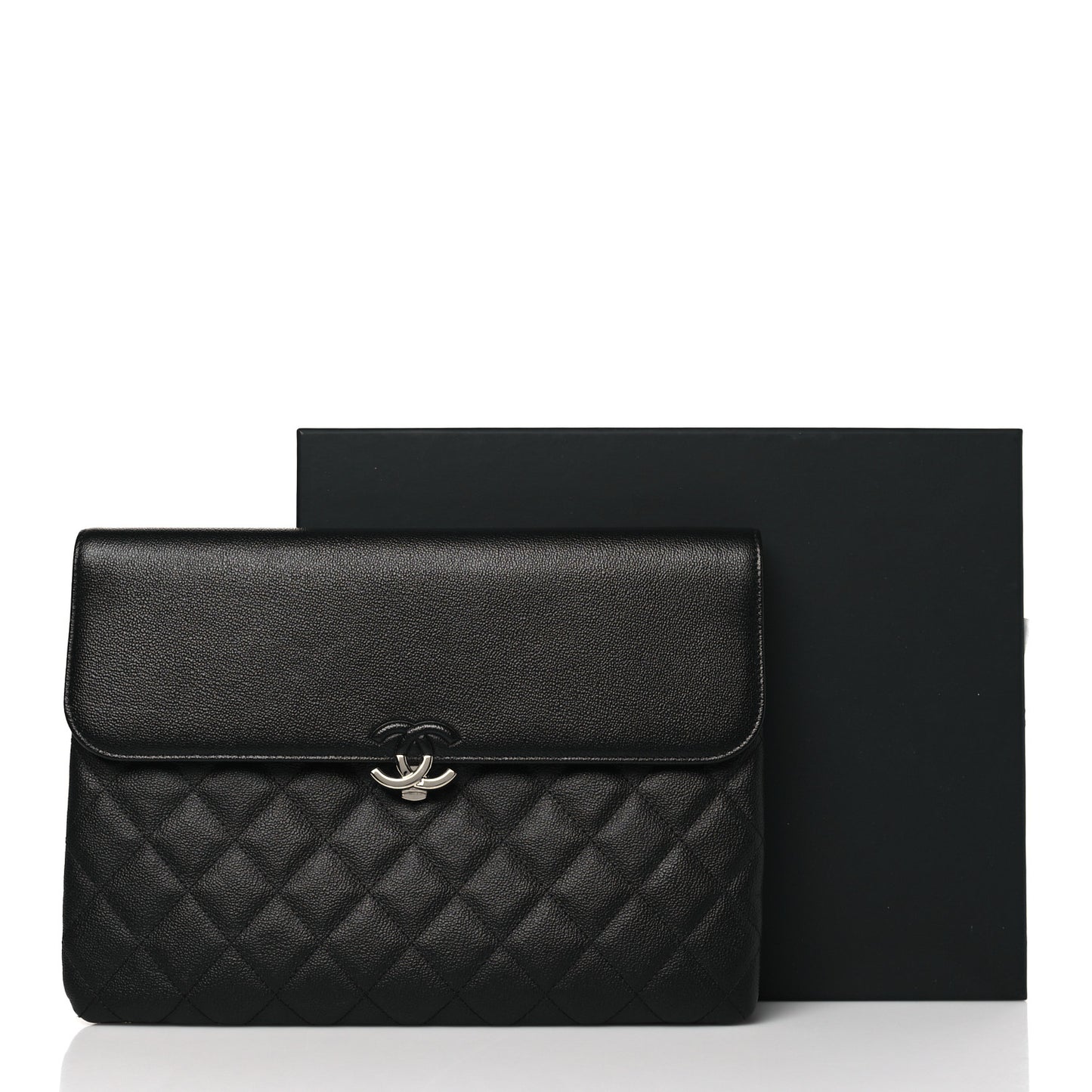 Grained Calfskin Quilted CC Box Pouch Black