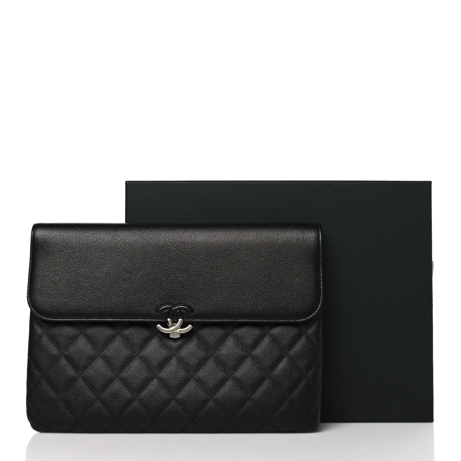 Chanel Grained Calfskin Quilted CC Box Pouch Black 12 of 12
