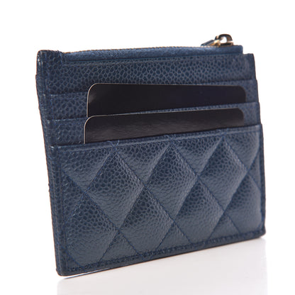 Chanel Metallic Caviar Quilted CC Zip Card Holder Dark Blue 3 of 9