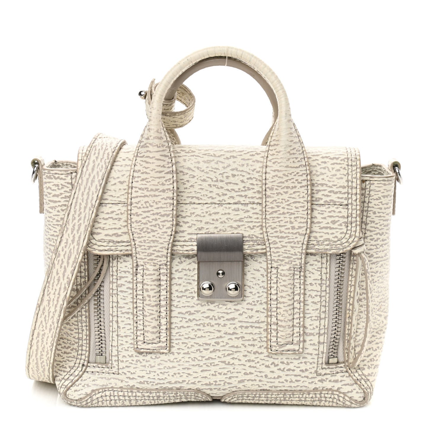 Shark Embossed Textured Calfskin Mini Pashli Satchel Ivory Dove