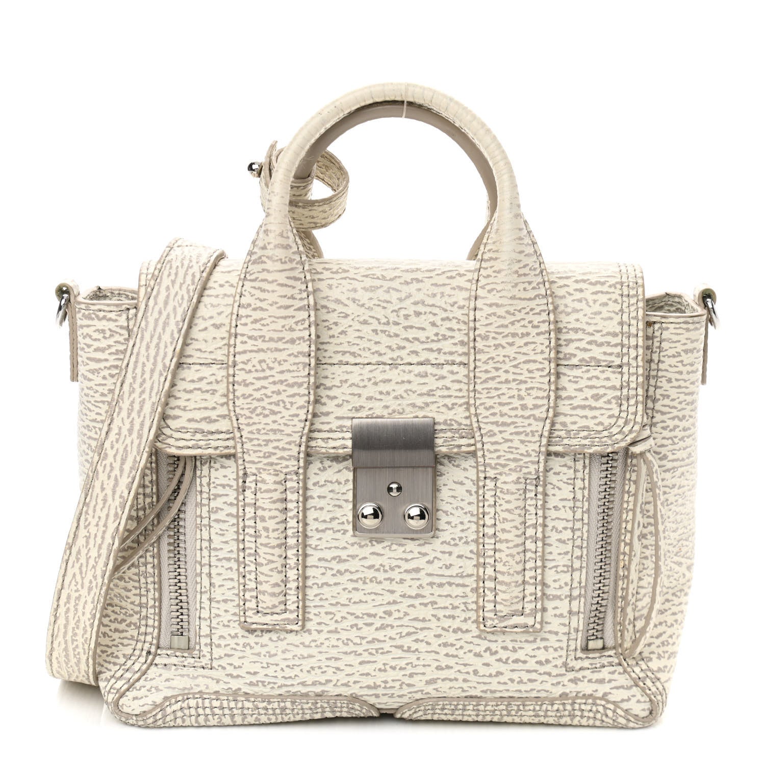 3.1 Phillip Lim Shark Embossed Textured Calfskin Mini Pashli Satchel Ivory Dove 1 of 12