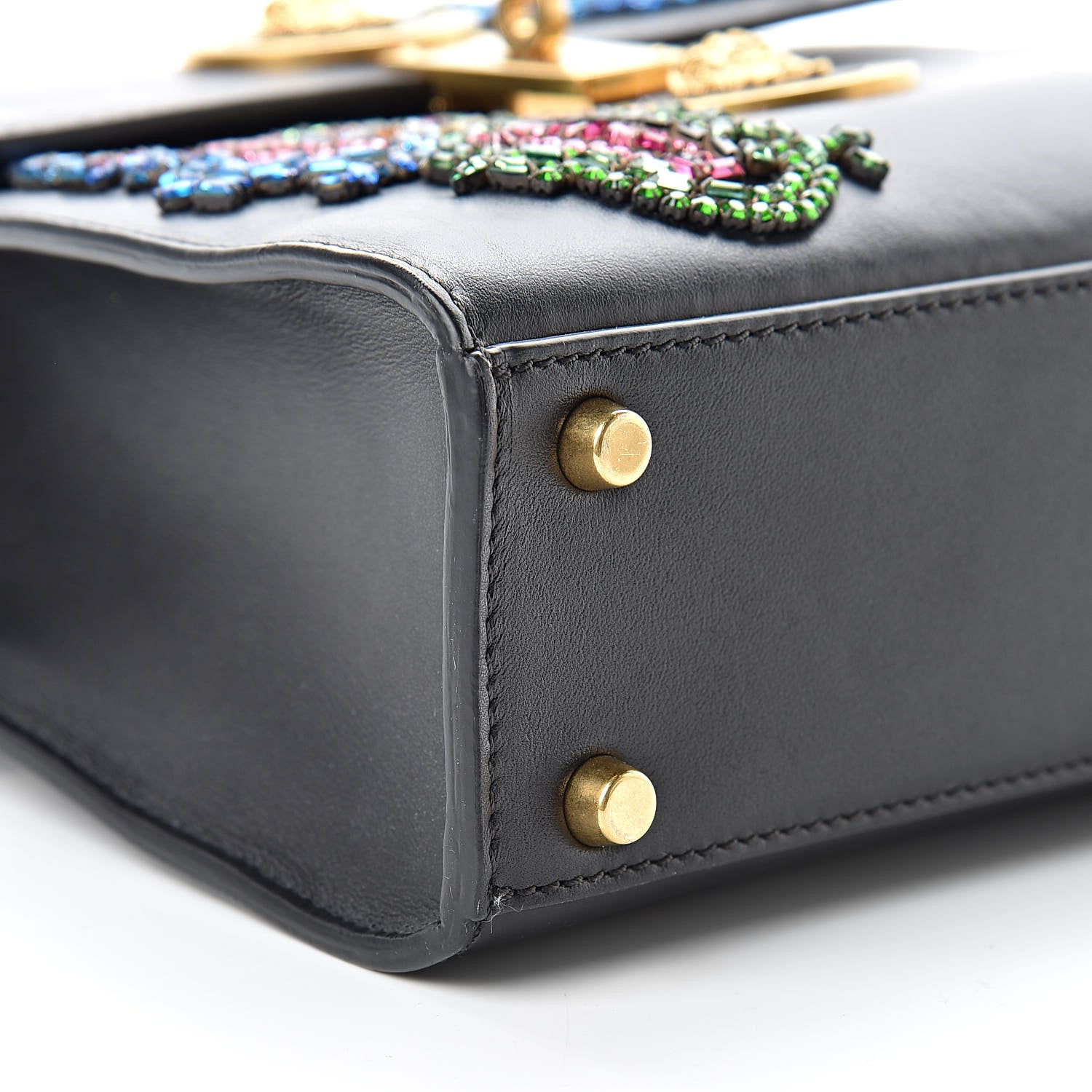 Versace Nappa Crystal Embroidered Alphabet Icon Flap Black 10 of 15