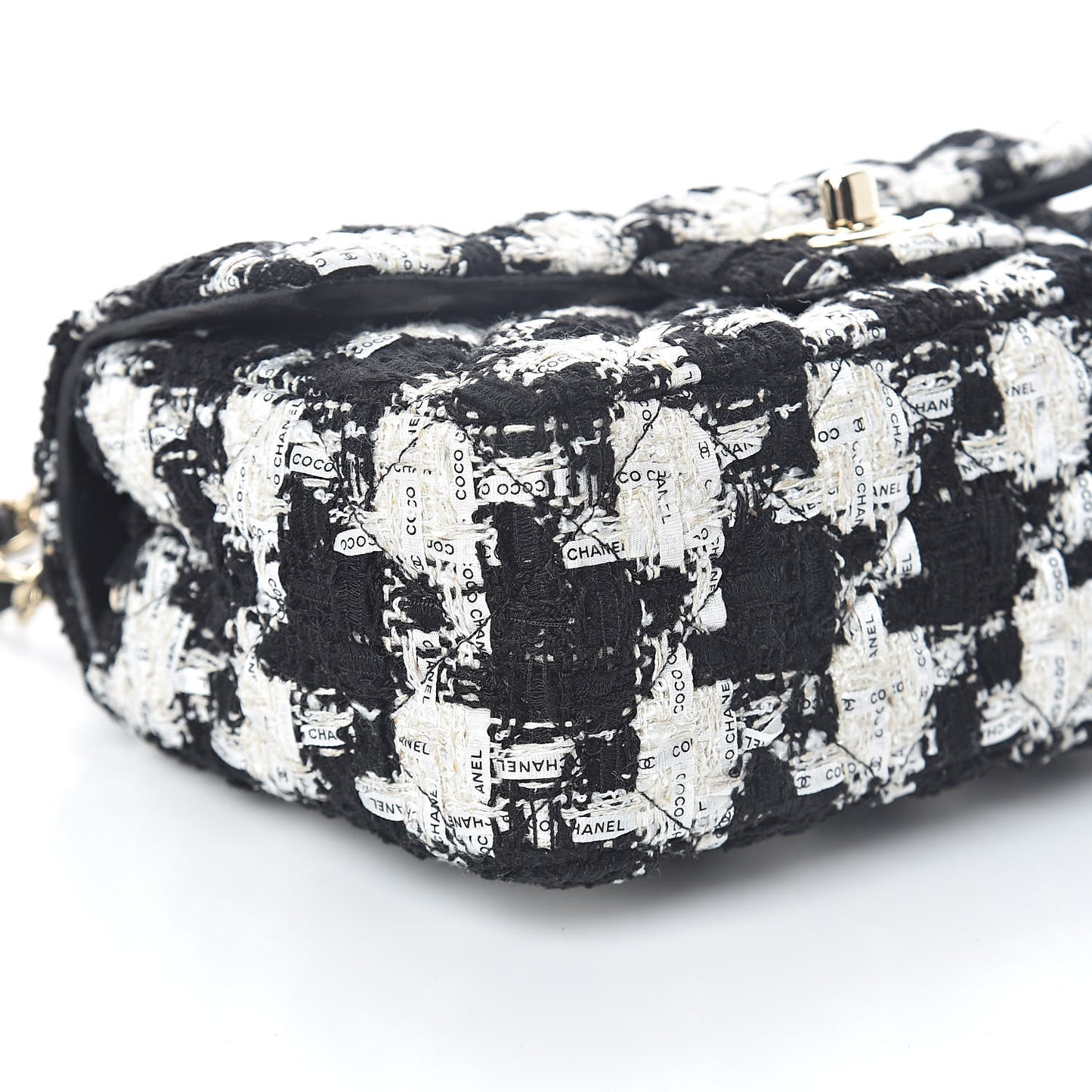 Tweed Quilted Mini Rectangular Flap Black Ecru White