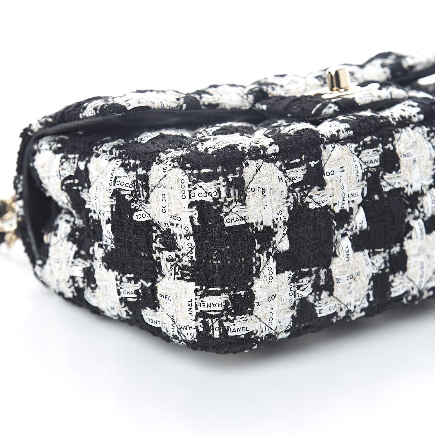 Chanel Tweed Quilted Mini Rectangular Flap Black Ecru White 8 of 10