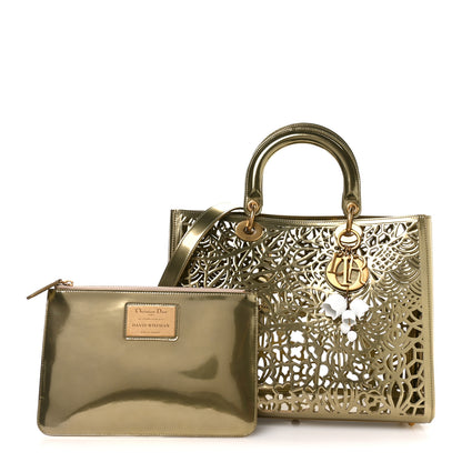 Christian Dior X DAVID WISEMAN Metallic Calfskin Laser Cut Large Lady Dior Gold 2 of 11