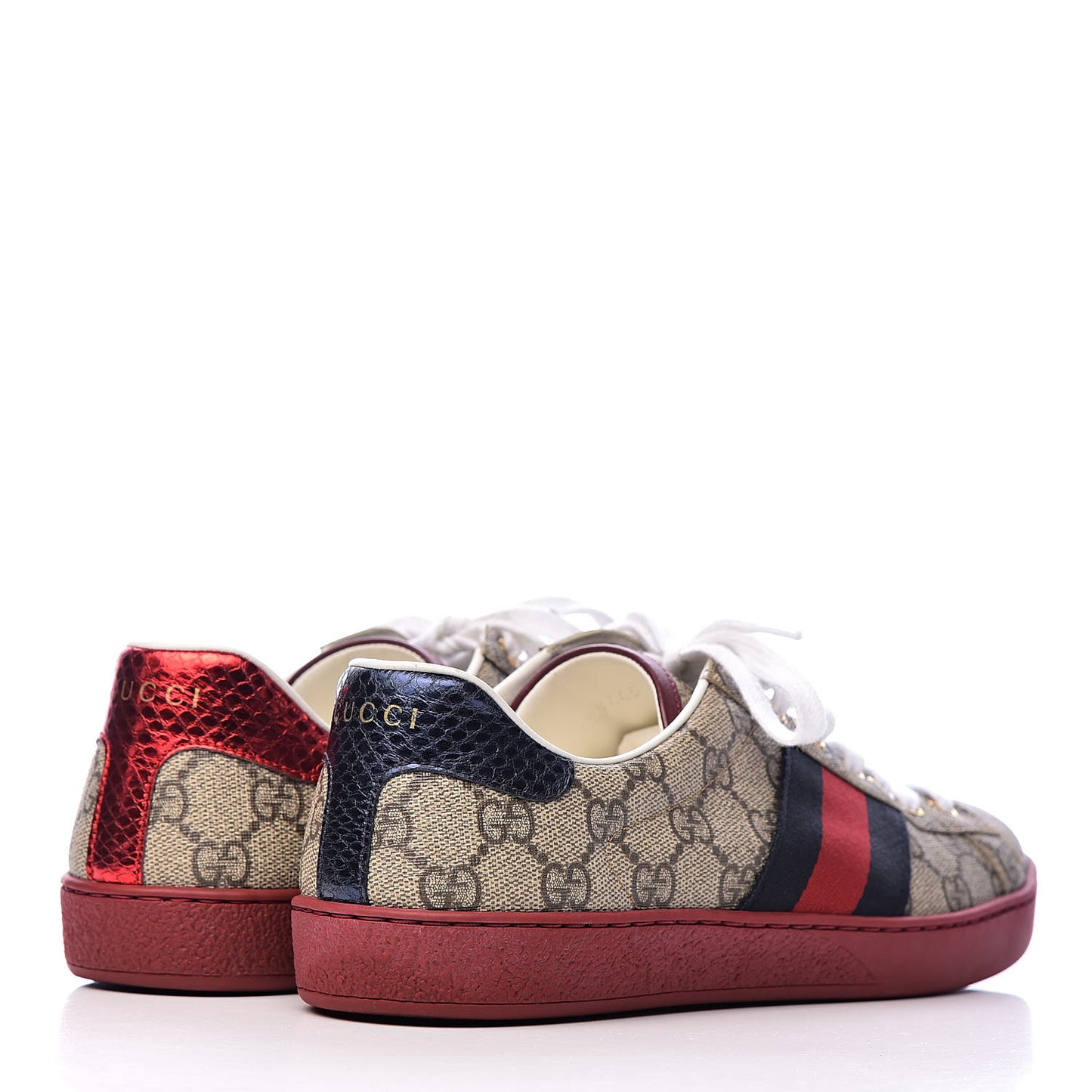 GG Supreme Monogram Ayers Mens New Ace Low-Top Sneaker 6.5 Beige Red