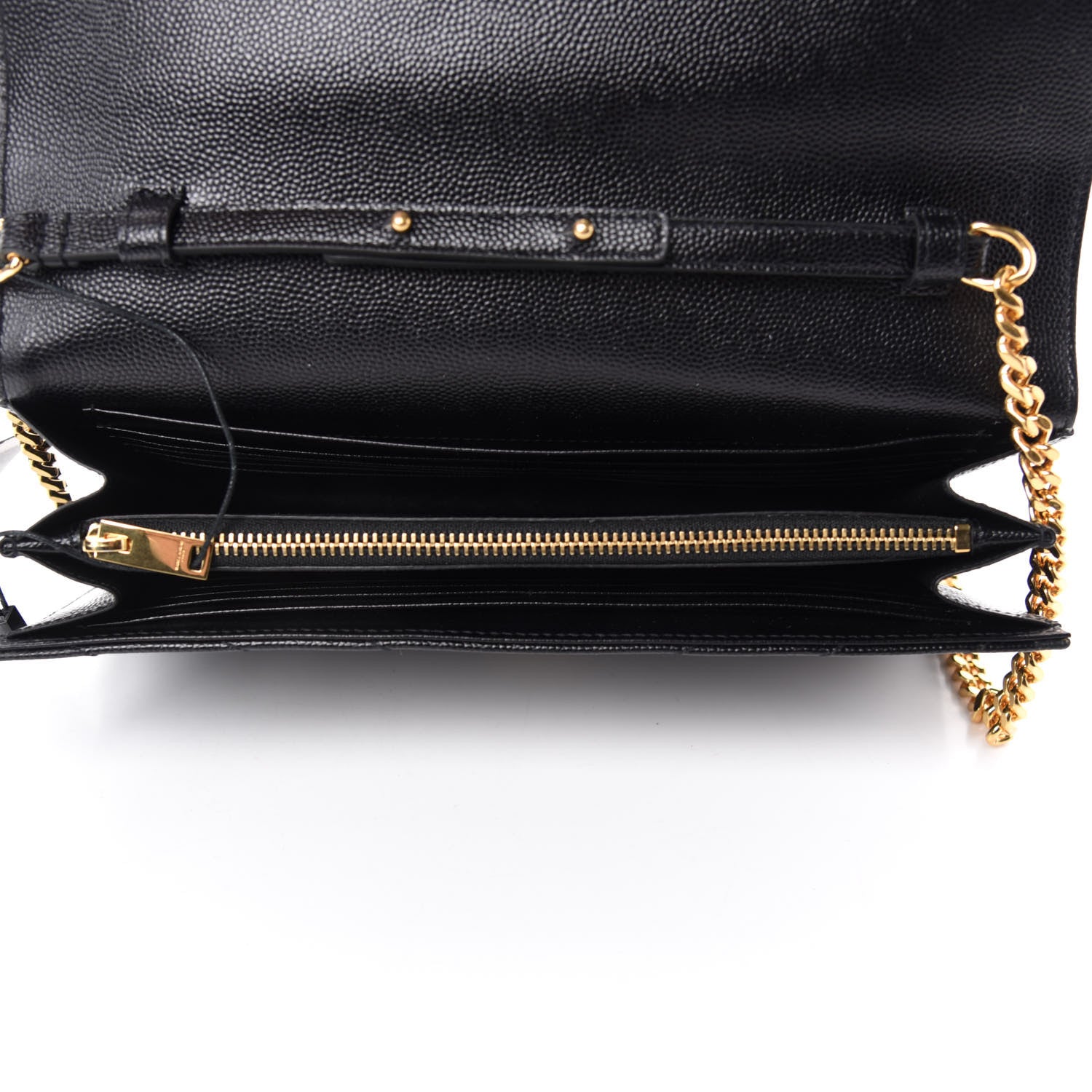 Saint Laurent Grain De Poudre Matelasse Chevron Monogram Chain Wallet Black 5 of 12