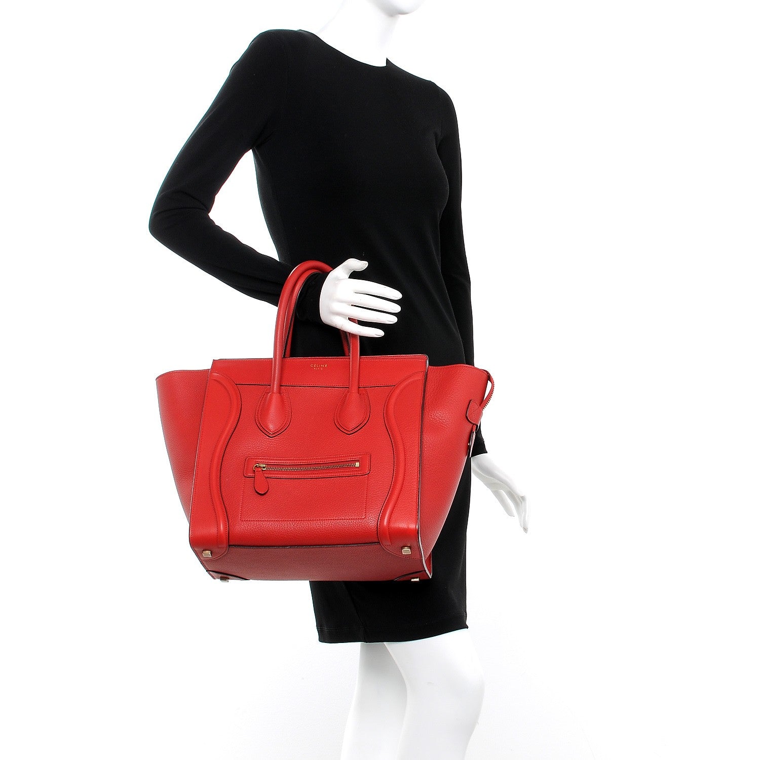 Celine Drummed Calfskin Mini Luggage Coquelicot 2 of 7