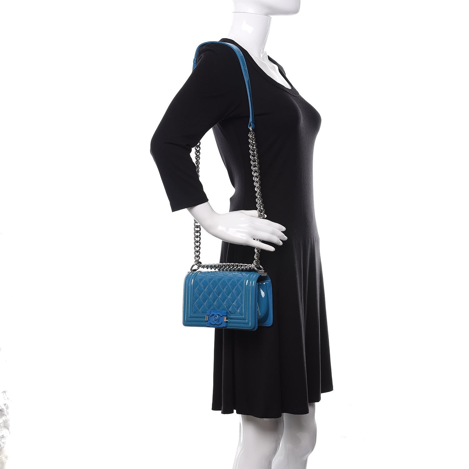 Chanel Patent Calfskin Quilted Small Plexiglass Boy Flap Blue 2 of 10