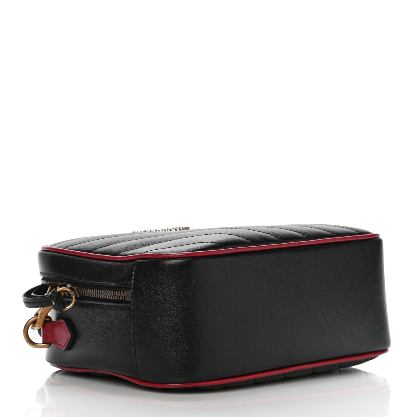 Vintage Effect Calfskin Matelasse Diagonal Small Torchon GG Marmont Bamboo Top Handle Shoulder Bag Black Romantic Cherry