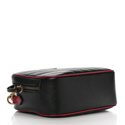 Gucci Vintage Effect Calfskin Matelasse Diagonal Small Torchon GG Marmont Bamboo Top Handle Shoulder Bag Black Romantic Cherry 4 of 11
