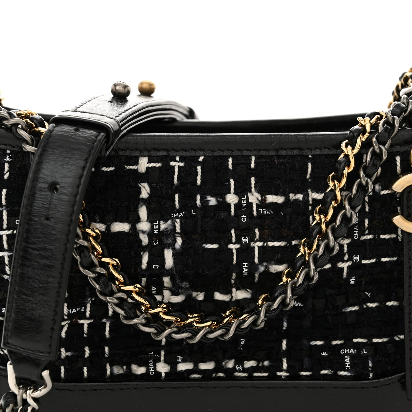 Tweed Calfskin Small Gabrielle Hobo Black White