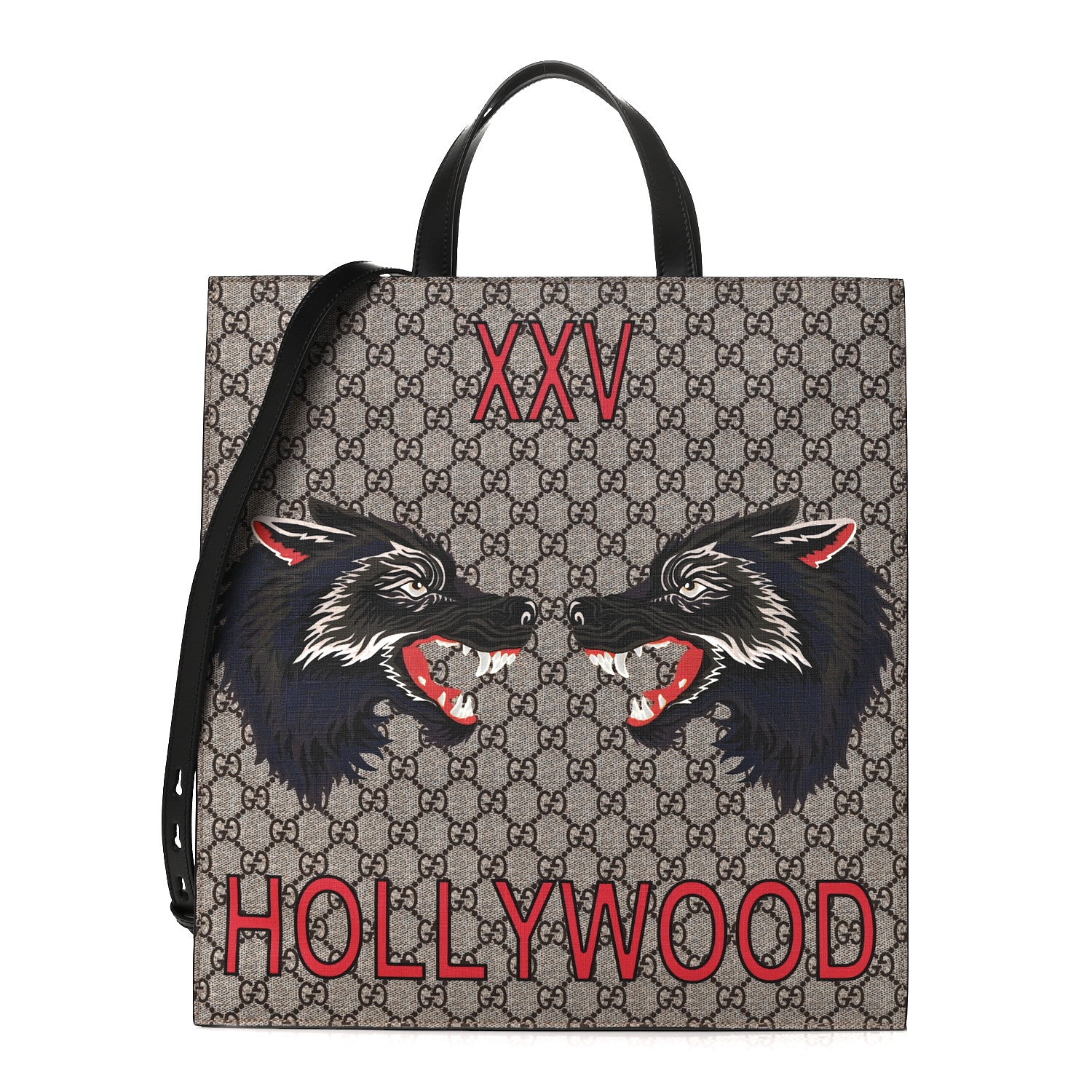 Gucci GG Supreme Monogram Wolf XXV Hollywood Print Vertical Tote Black 1 of 8