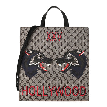 Gucci GG Supreme Monogram Wolf XXV Hollywood Print Vertical Tote Black 1 of 8