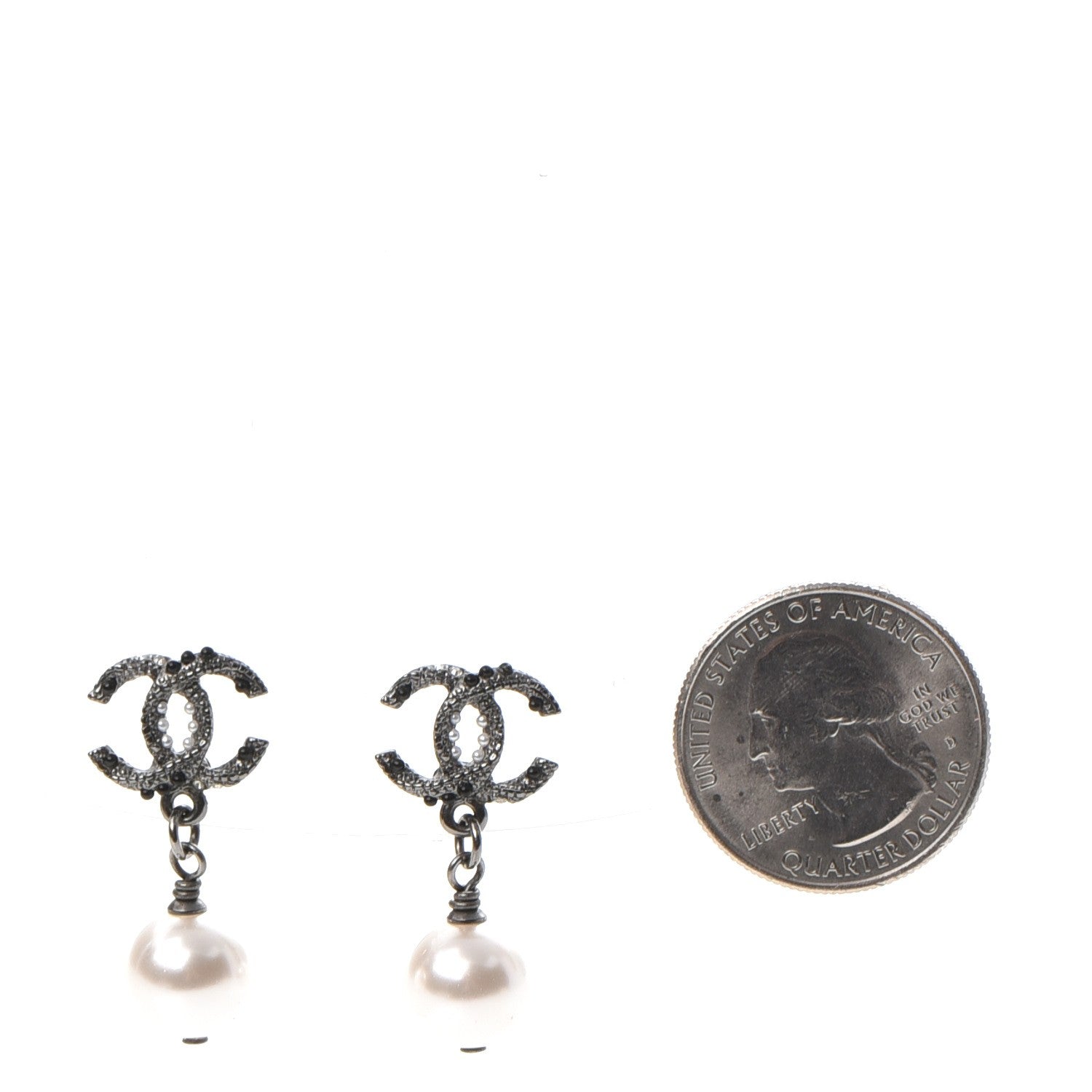 Chanel Ruthenium CC Pearl Drop Earrings 2 of 6