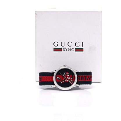 Gucci Stainless Steel Nylon 38mm Le Marche Des Merveilles Snake Quartz Watch Navy 5 of 5