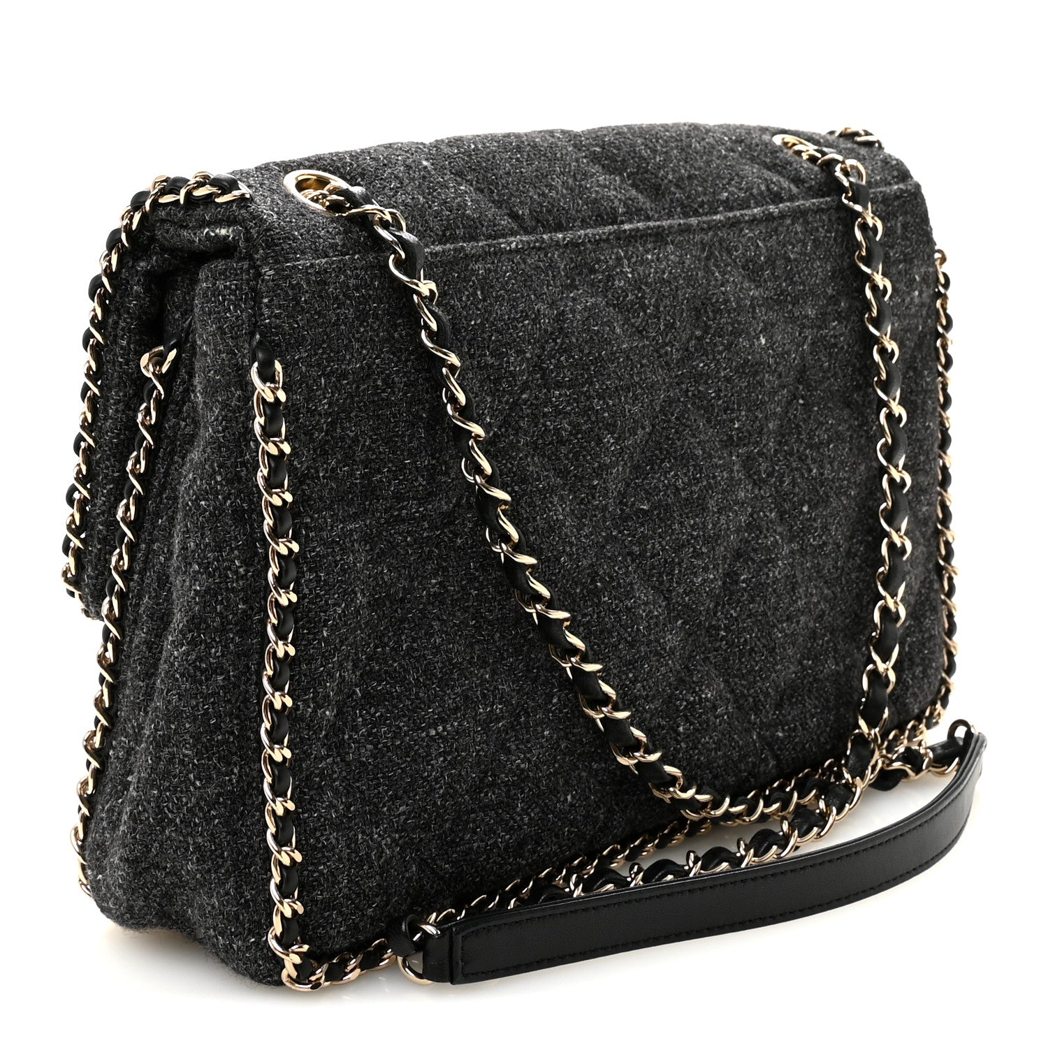 Chanel Wool Tweed Quilted Coco Neige Chain Around Flap Black 3 of 10