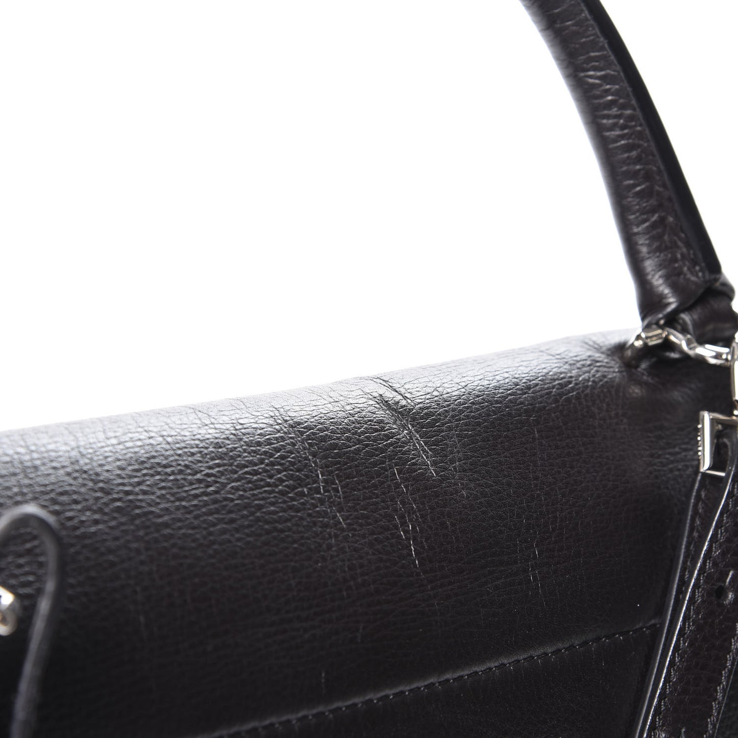 Grained Calfskin Medium Shark Lock Satchel Black