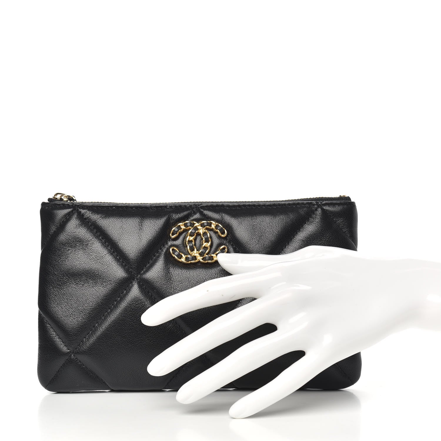 Chanel Shiny Goatskin Quilted Small Chanel 19 Pouch Black 2 of 7