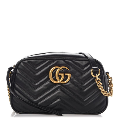 Gucci Calfskin Matelasse Small GG Marmont Chain Shoulder Bag Black 1 of 10