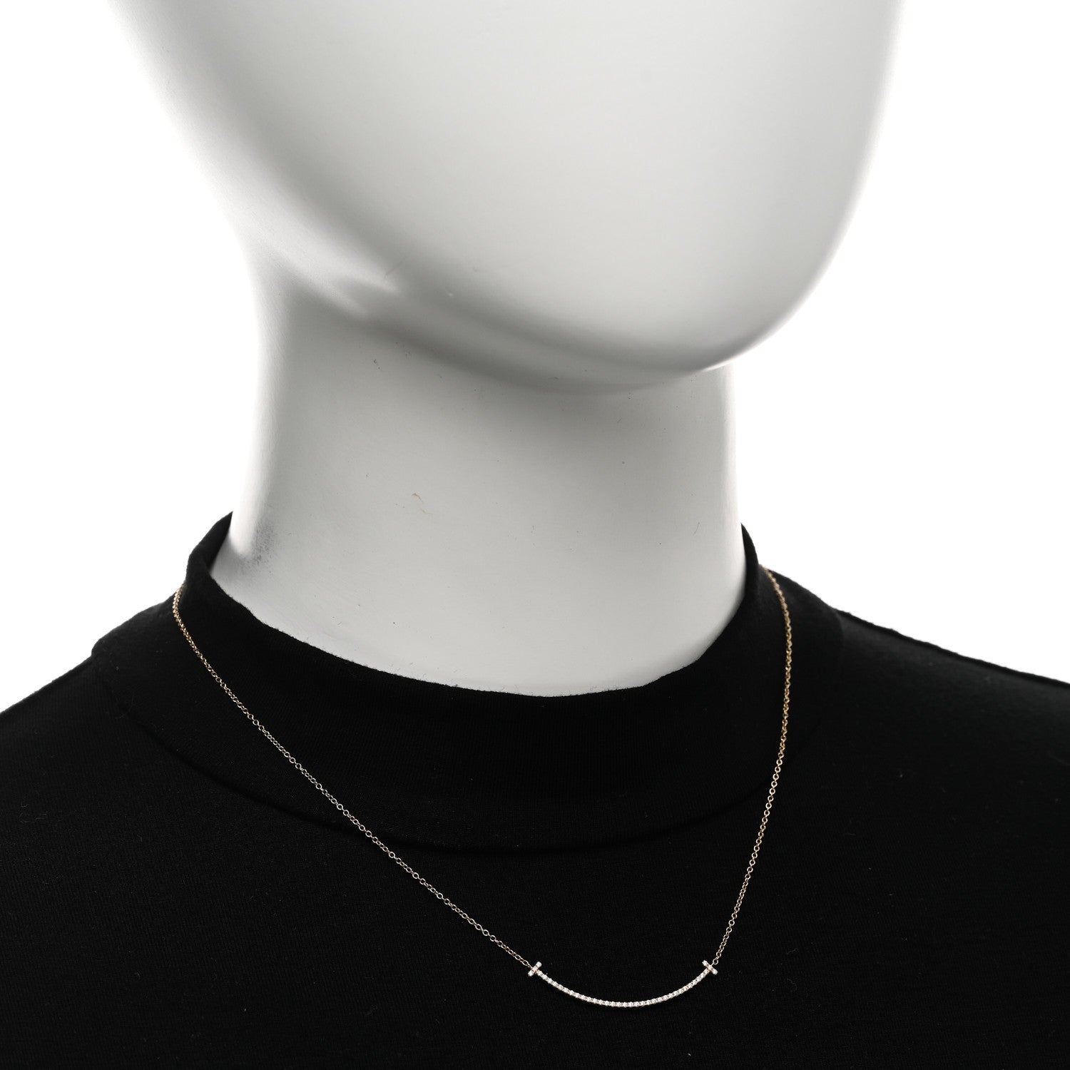 Tiffany 18K Yellow Gold Diamond Small T Smile Pendant Necklace 2 of 4