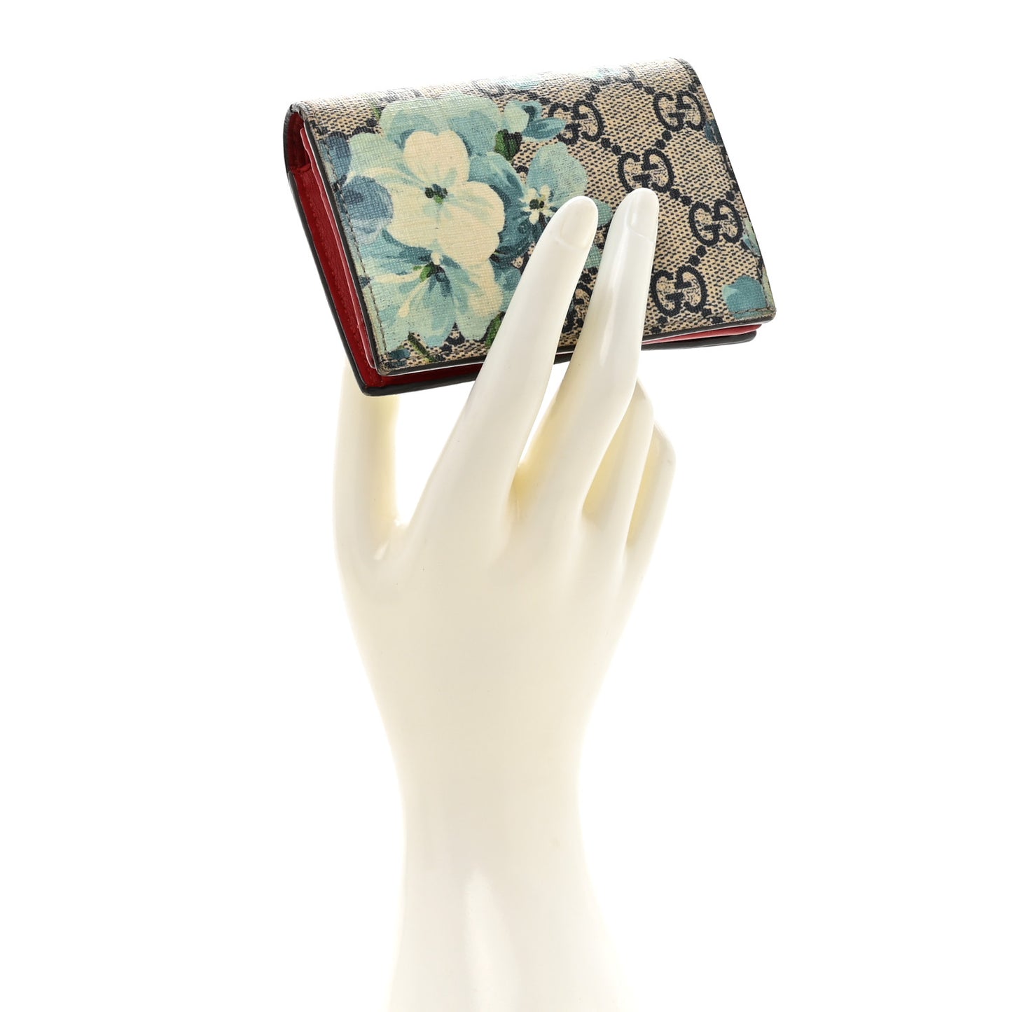 GG Supreme Monogram Blooms Card Case Wallet Beige Blue Navy Hibiscus Red