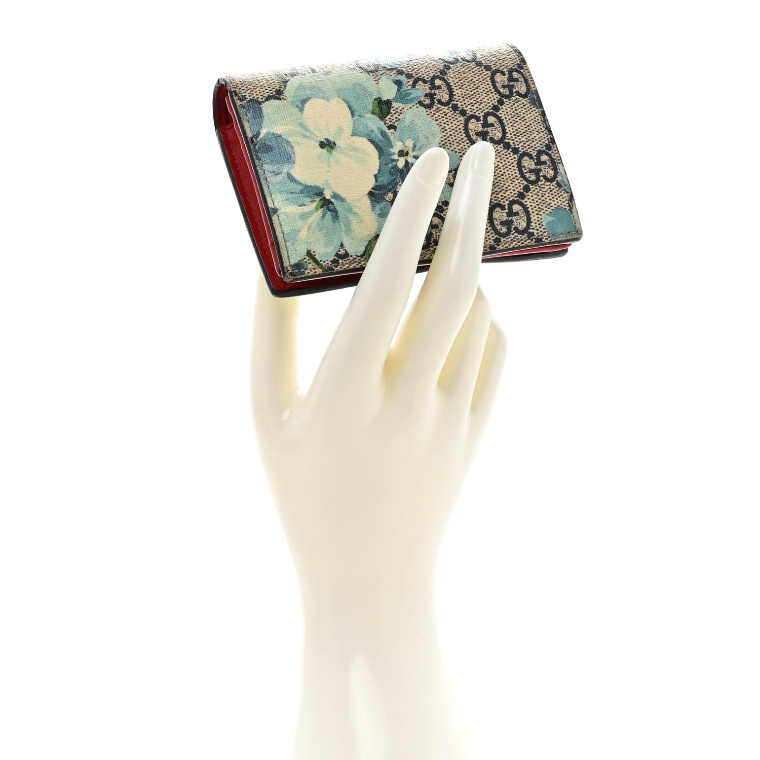 Gucci GG Supreme Monogram Blooms Card Case Wallet Beige Blue Navy Hibiscus Red 2 of 13