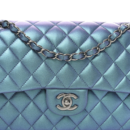 Chanel Metallic Lambskin Quilted Medium Double Flap Turquoise 8 of 11