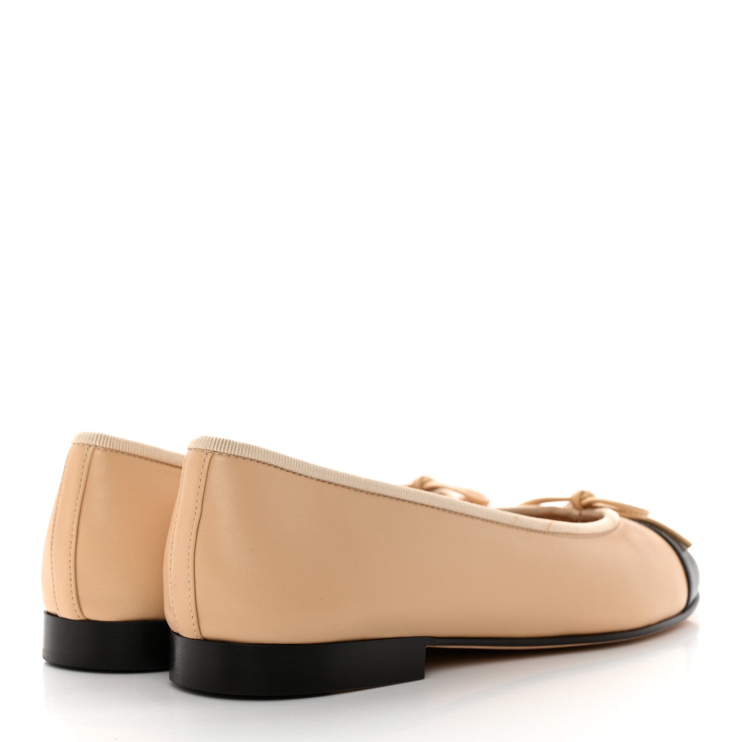 Chanel Lambskin Cap Toe CC Ballerina Flats 37 Beige Black 4 of 9