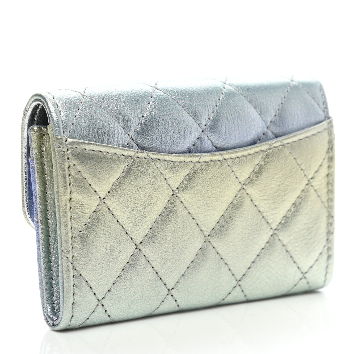 Chanel Gradient Metallic Calfskin Quilted Flap Card Holder Wallet Silver Blue Yellow Purple 3 of 10
