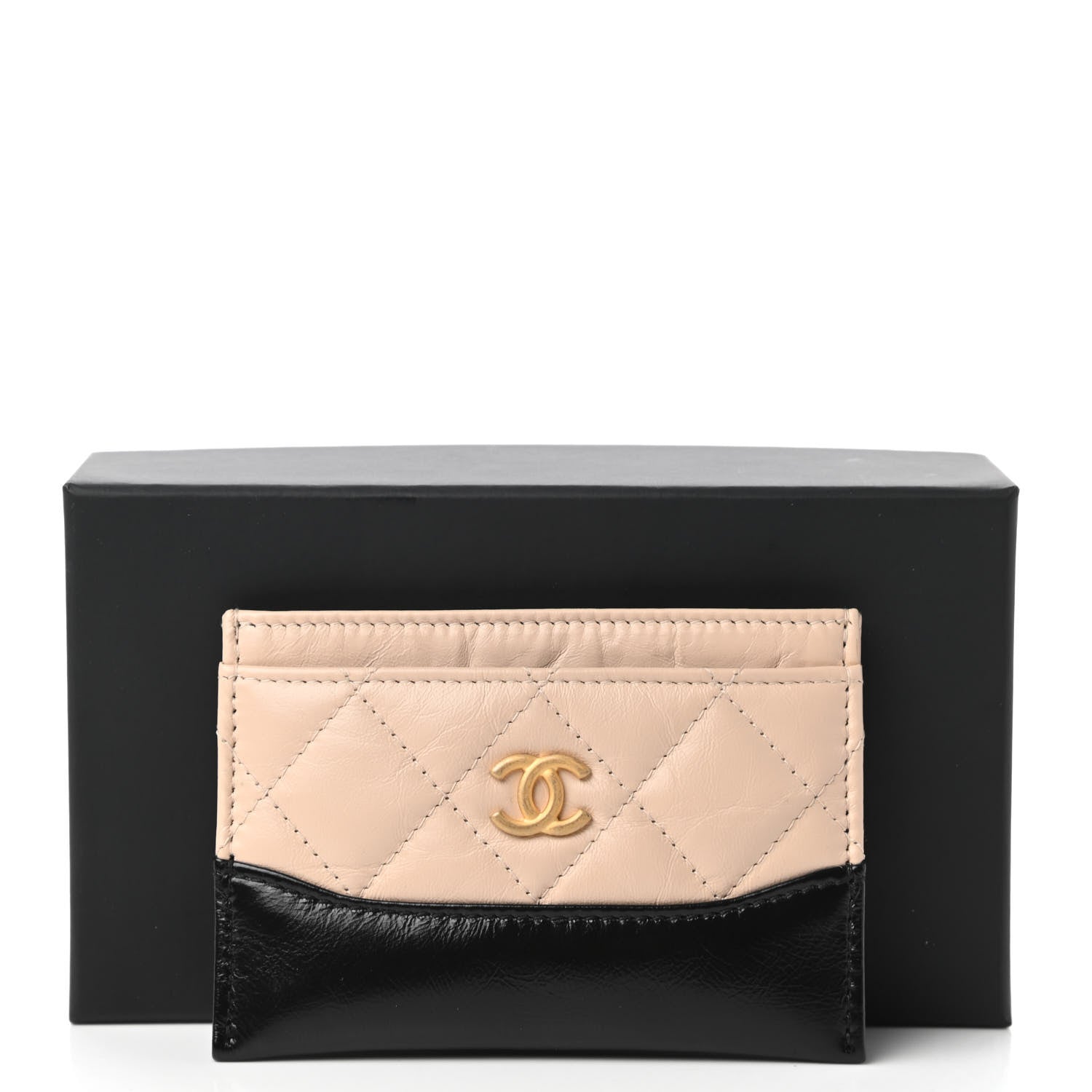 Chanel Aged Calfskin Quilted Gabrielle Card Holder Wallet Beige Black 12 of 12