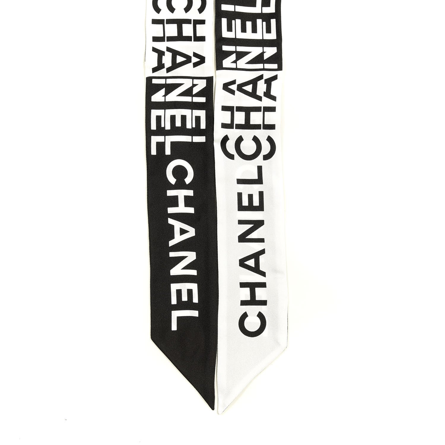 Chanel Silk Logo Slim Bandeau Scarf Black White 2 of 3