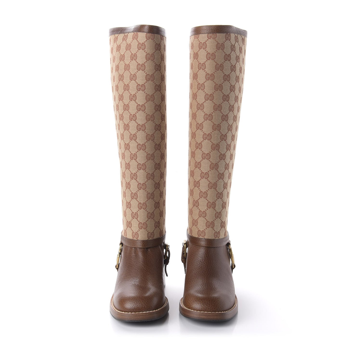 GG Monogram Calfskin Lola Tall Boots 38 Beige Ruggine Cuir