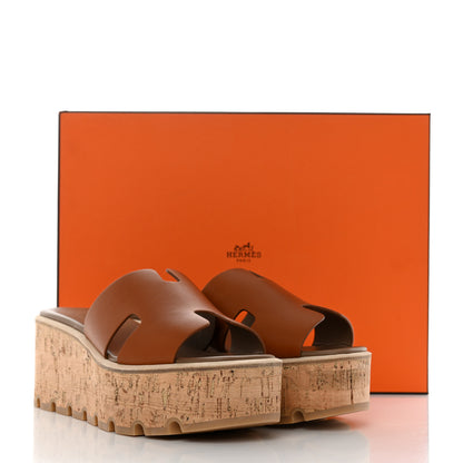 Hermes Calfskin Cork Eze 30 Sandals 38 Marron Glaise 9 of 9