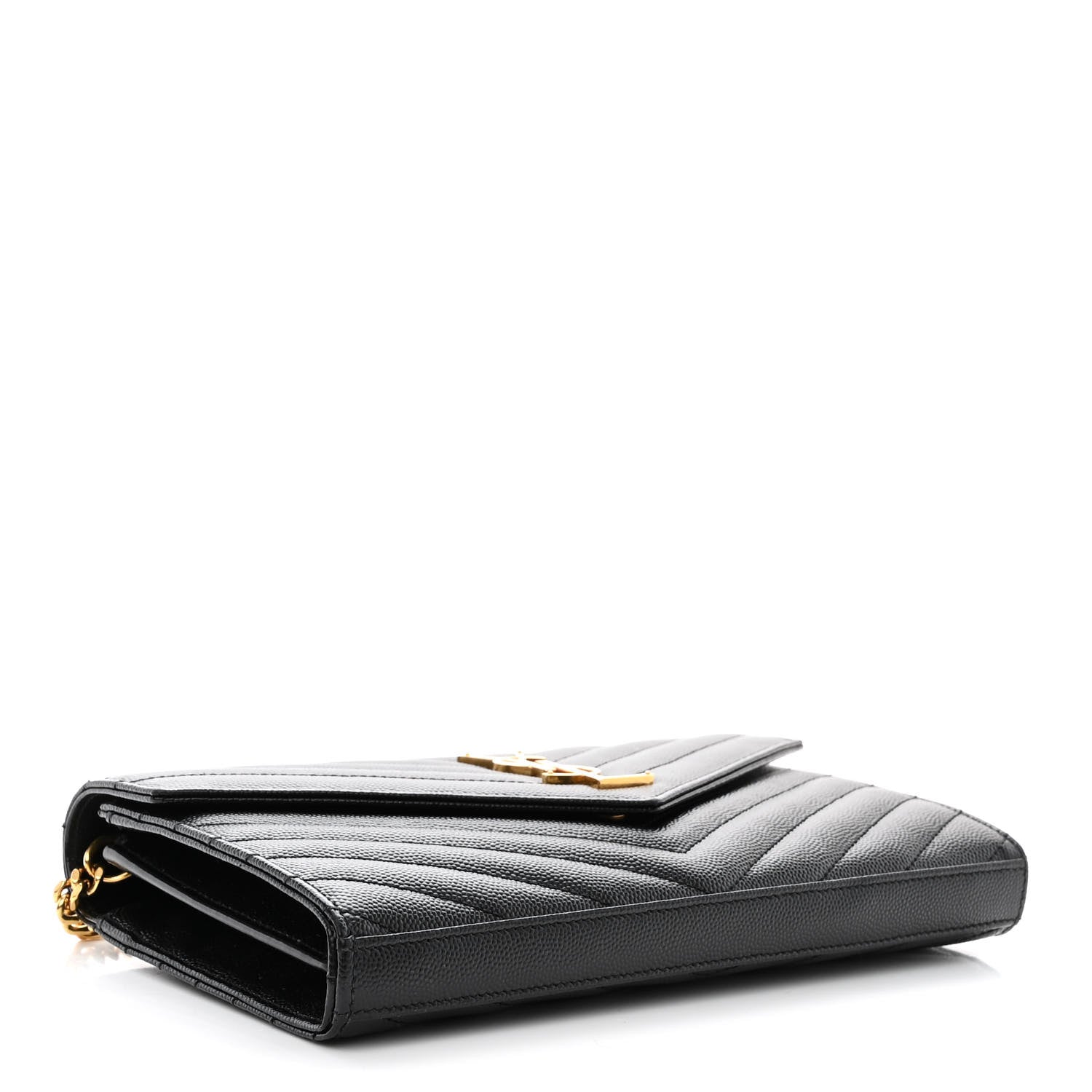 Saint Laurent Grain De Poudre Matelasse Chevron Monogram Chain Wallet Black 4 of 10