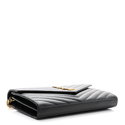 Saint Laurent Grain De Poudre Matelasse Chevron Monogram Chain Wallet Black 4 of 10