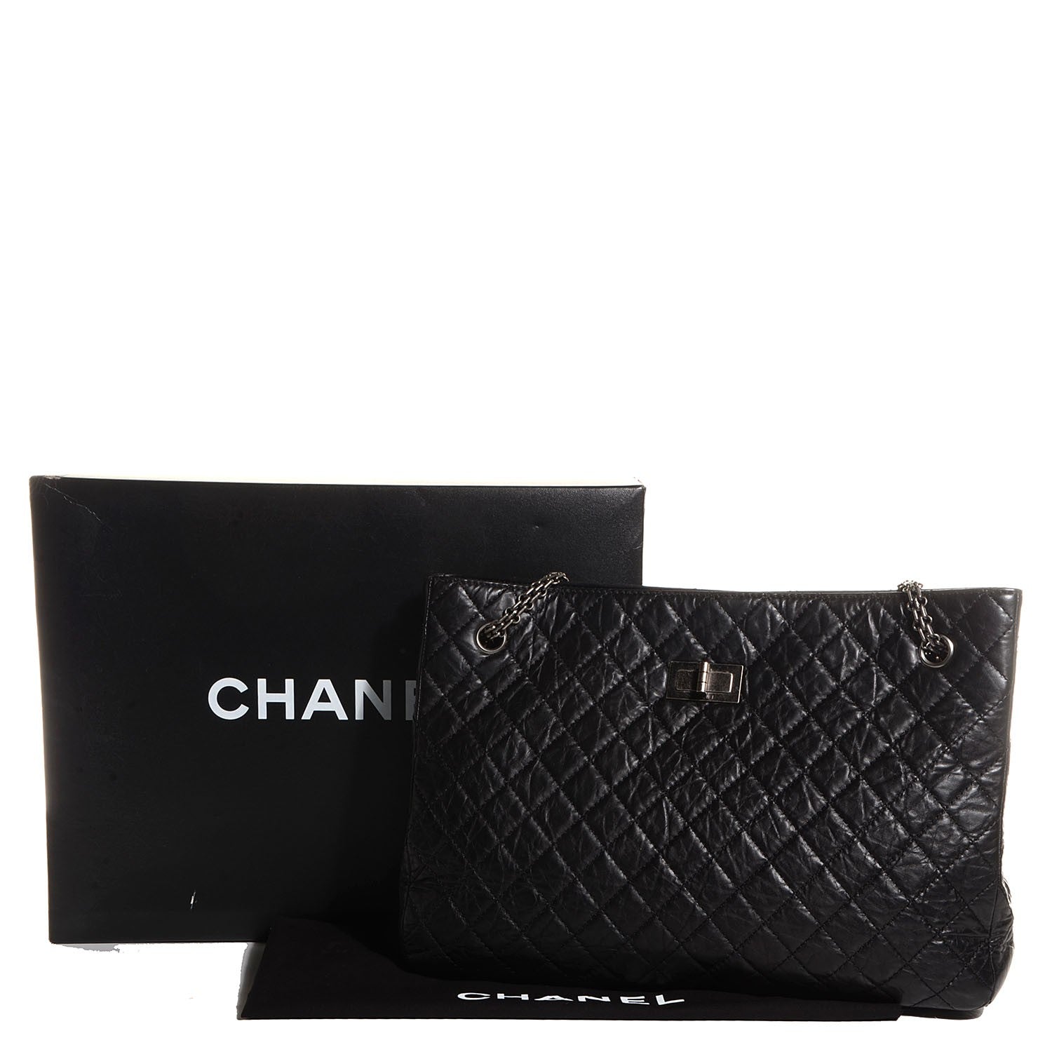 Chanel Aged Calfskin Quilted Reissue 2.55 Tote Black 8 of 8