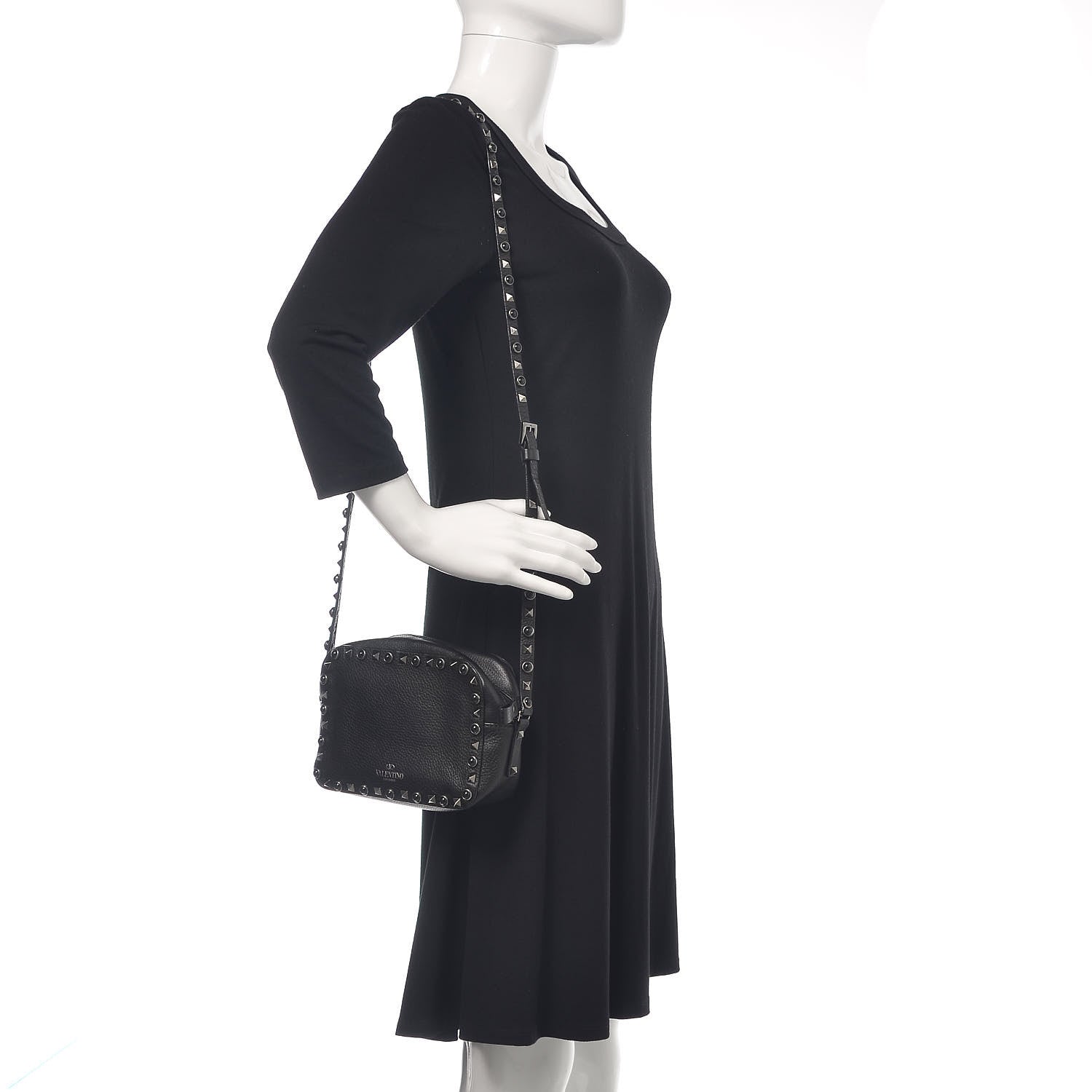 Valentino Garavani Grained Calfskin Onyx Rockstud Rolling Camera Crossbody Bag Black 2 of 10
