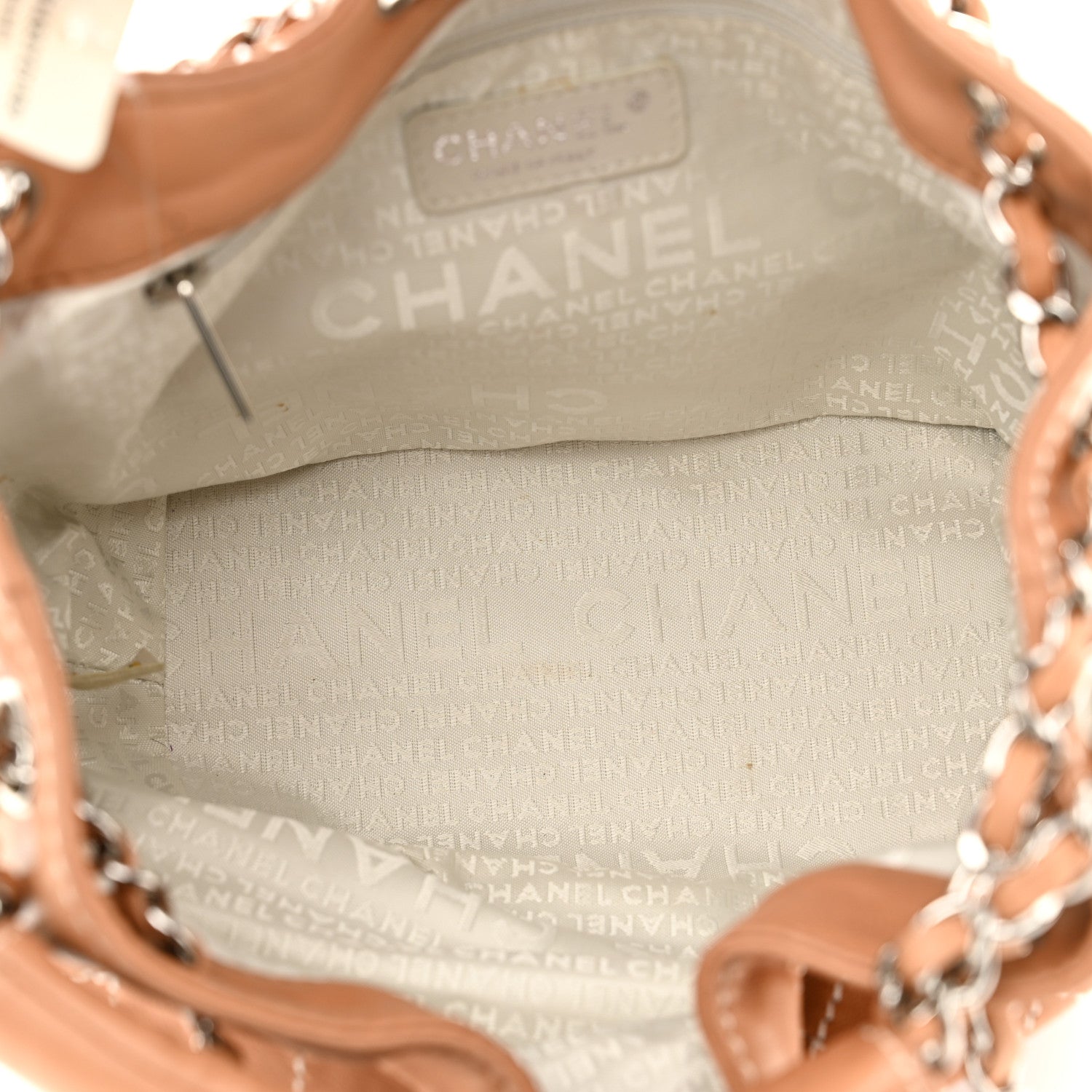 Chanel Lambskin Contrast Stitch Small Drawstring Tote Dark Beige 5 of 11
