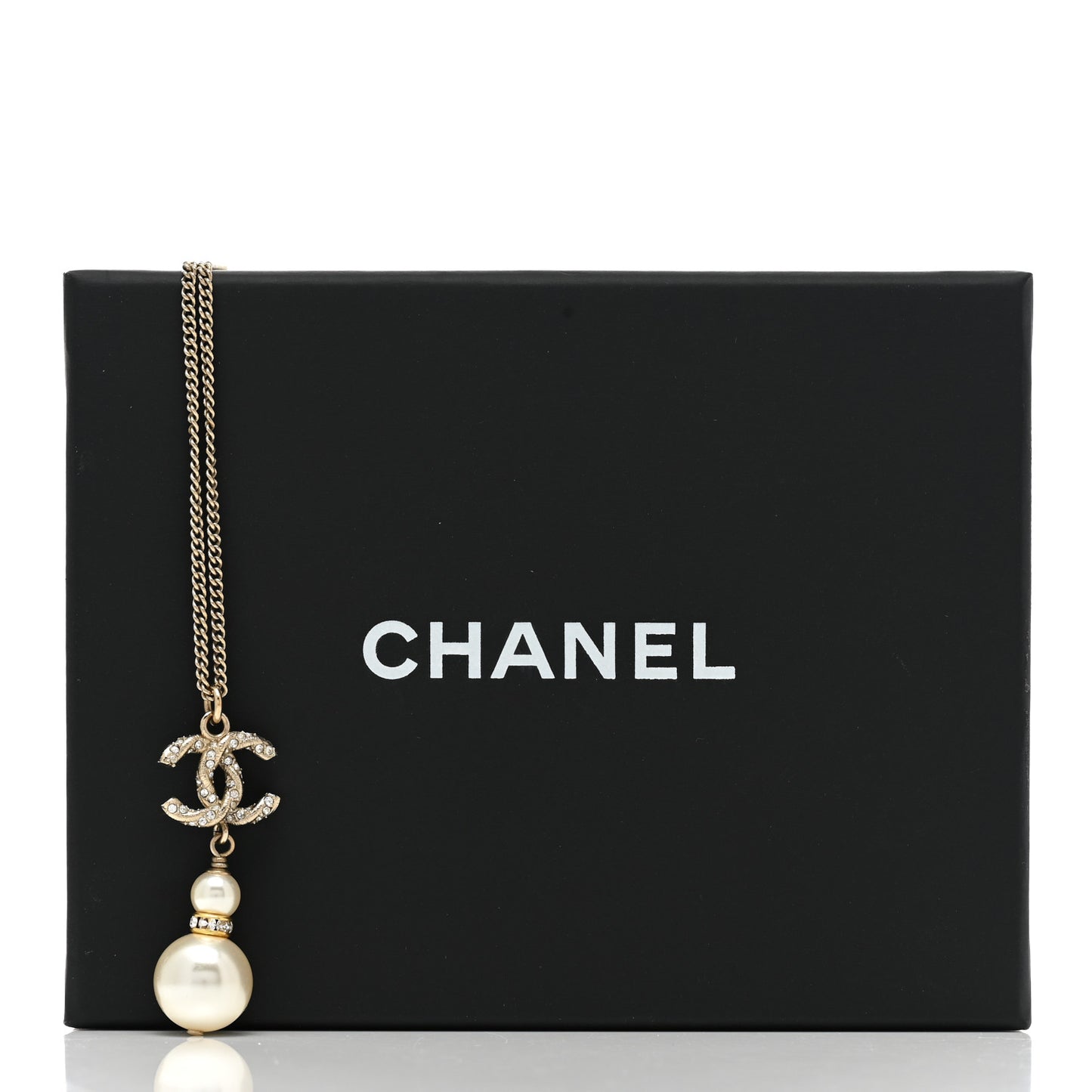 Crystal Pearl Twisted CC Drop Necklace Gold