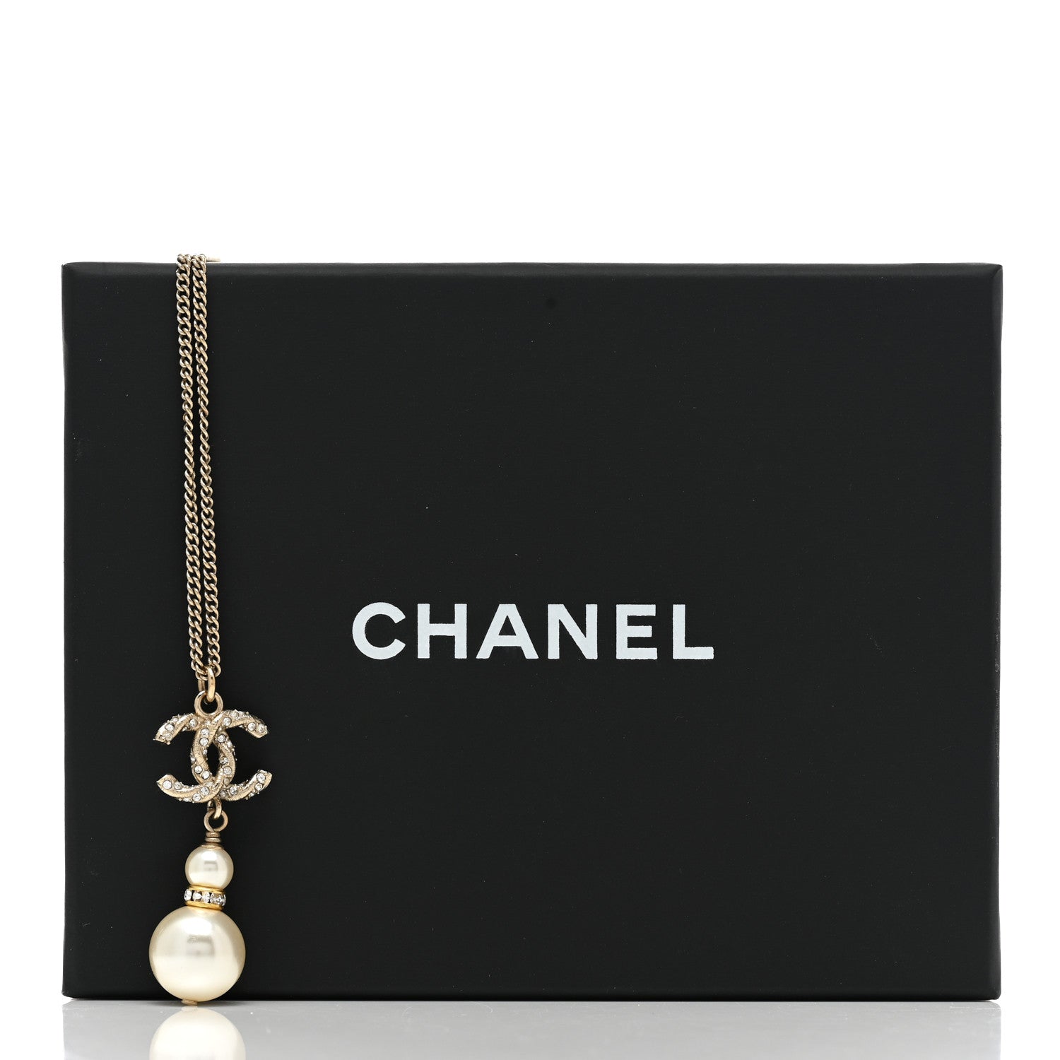 Chanel Crystal Pearl Twisted CC Drop Necklace Gold 6 of 6