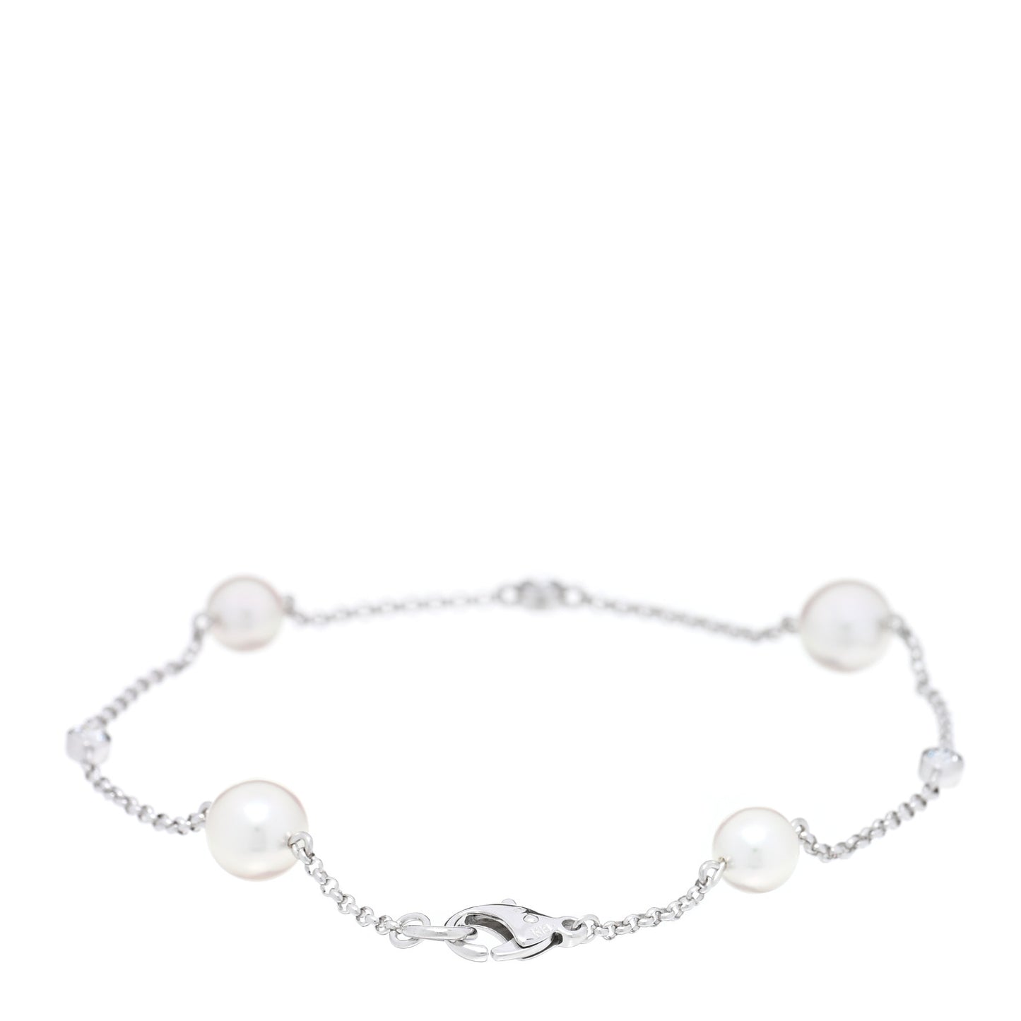 18K White Gold Diamond Akoya Pearl 6.5-7mm Station Bracelet