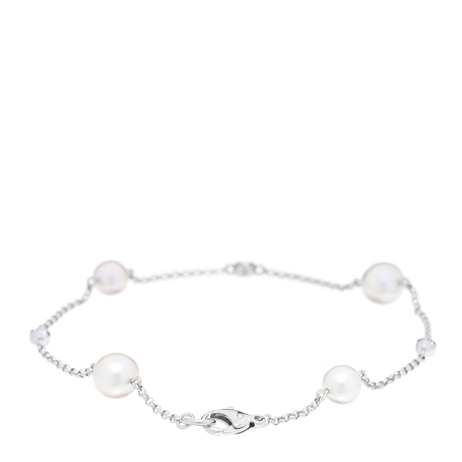 Mikimoto 18K White Gold Diamond Akoya Pearl 6.5-7mm Station Bracelet 2 of 3