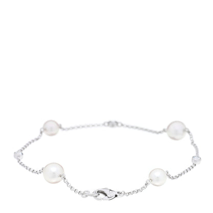 Mikimoto 18K White Gold Diamond Akoya Pearl 6.5-7mm Station Bracelet 2 of 3