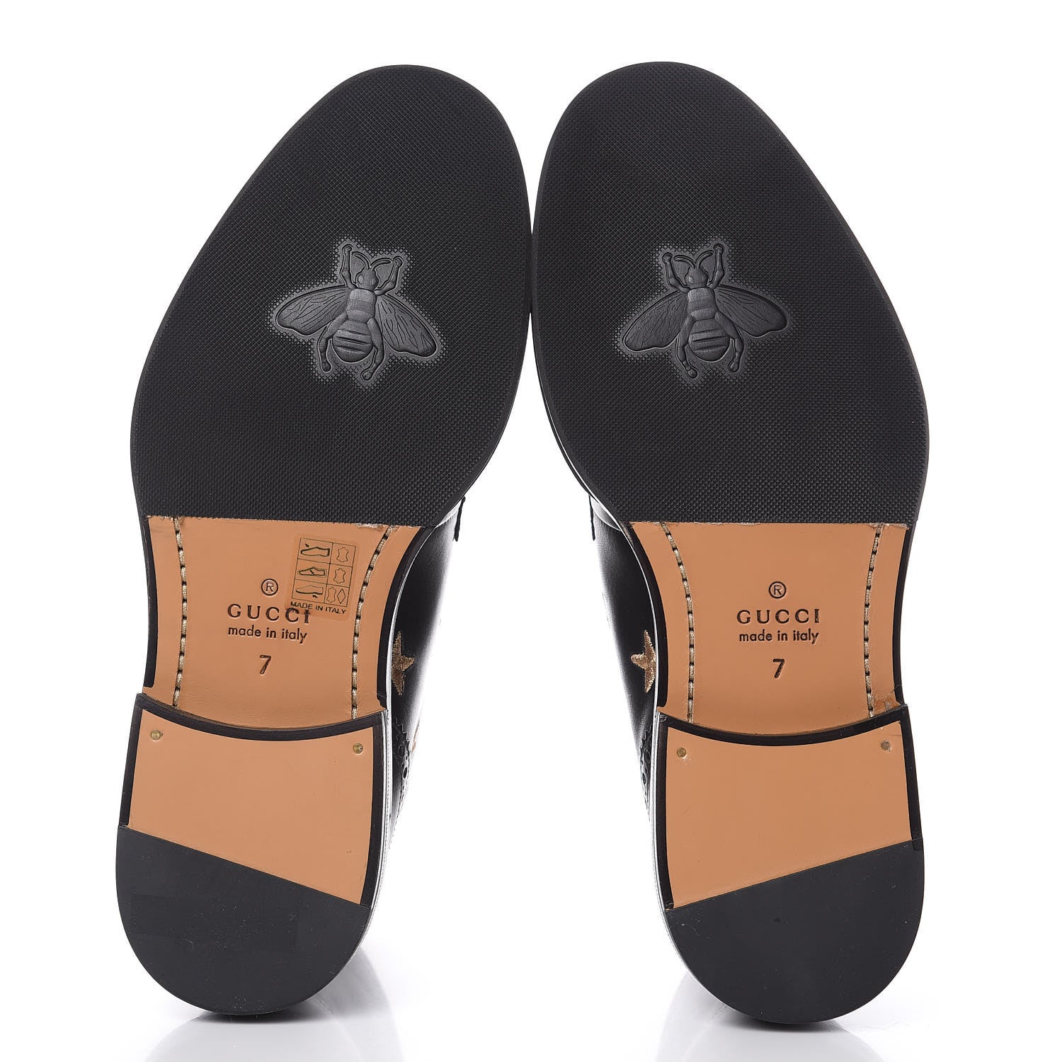 Gucci Calfskin Sylvie Web Bee Star Embroidered Mens Brogue Captoe Boots 7 Black 5 of 8