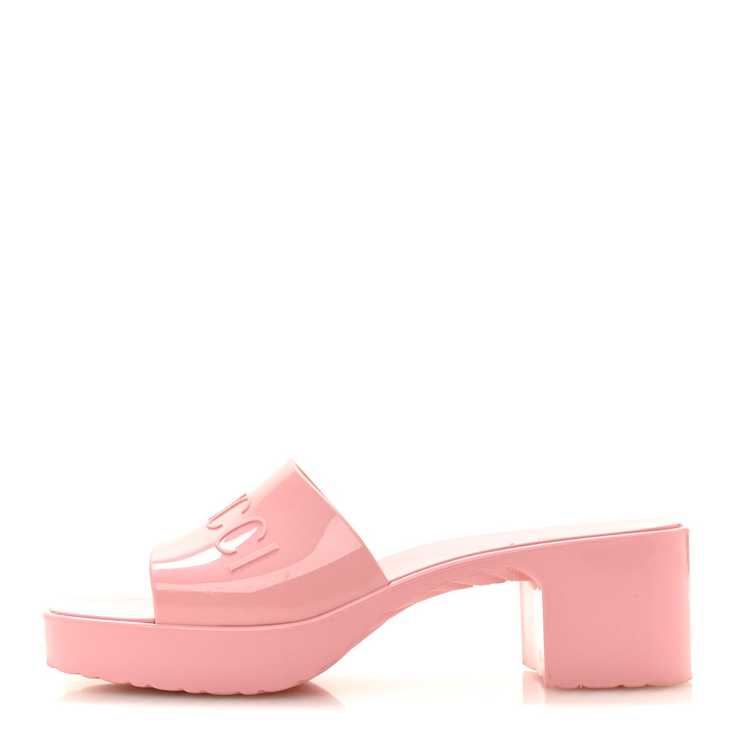 Gucci Rubber Gucci Logo Womens Platform 20/60mm Slide Sandals 38 Wild Rose 1 of 10